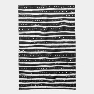 Hand-Drawn Dry Brush Stripe in Black and White Kitchen Towel
