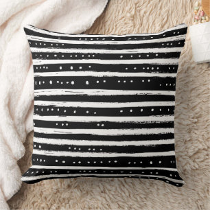 Hand-Drawn Dry Brush Stripe in Black and White Throw Pillow
