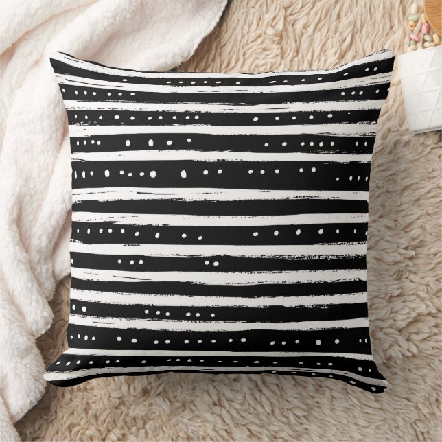Hand-Drawn Dry Brush Stripe in Black and White Throw Pillow (Blanket)