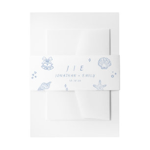 Hand Drawn Dusty Blue Coastal Wedding Invitation Belly Band