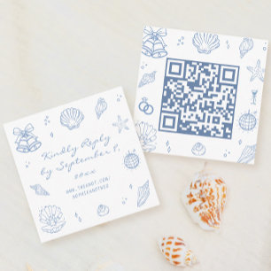 Hand Drawn Dusty Blue Coastal Wedding RSVP QR Code Enclosure Card
