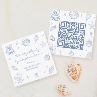 Hand Drawn Dusty Blue Coastal Wedding RSVP QR Code Enclosure Card