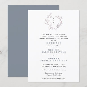 Hand Drawn Dusty Blue Sketch Wreath Formal Wedding Invitation