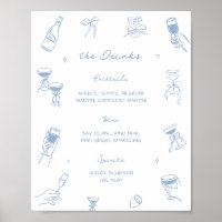 Hand Drawn Dusty Blue Wedding Bar Drink Menu