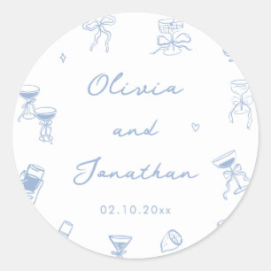 Hand Drawn Dusty Blue Wedding  Classic Round Sticker