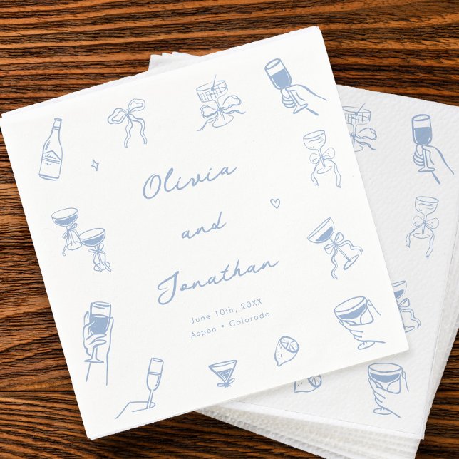 Hand Drawn Dusty Blue Wedding Napkin (Creator Uploaded)