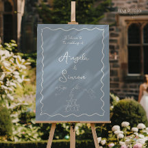 Hand drawn Dusty Blue Wedding Welcome Sign