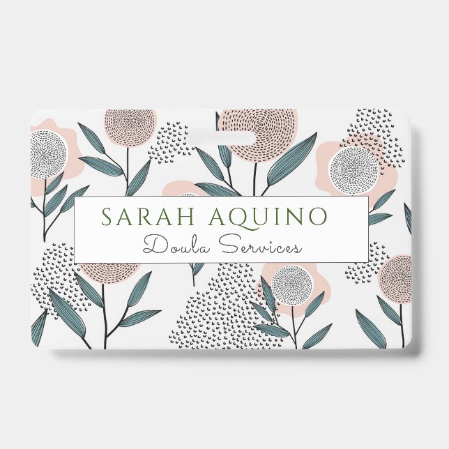 Hand Drawn Dusty Rose Floral Doula Badge (Front)