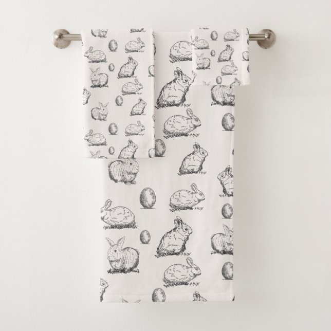 Hand-drawn Easter Bunnies Pattern | Towel Set (Insitu)