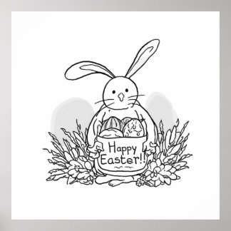 Hand Drawn Easter Bunny Coloring Style Spring Poster