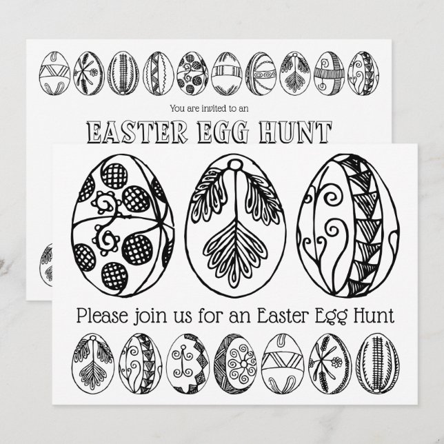 Hand Drawn Easter Egg Hunt Colouring Invitation (Front/Back)