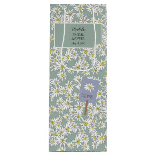 Hand-Drawn Edelweiss Elegant Alpine Sage Green Wine Gift Bag