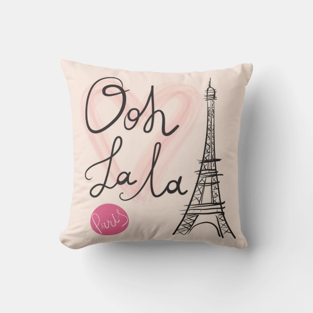 Hand Drawn Eiffel Tower Throw Pillow (Front)
