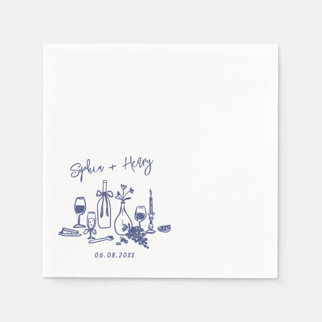 Hand Drawn Elegant Modern Cocktail Wedding  Napkin (Front)