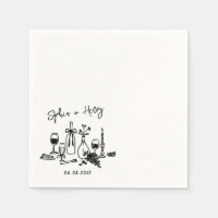 Hand Drawn Elegant Modern Cocktail Wedding Napkin