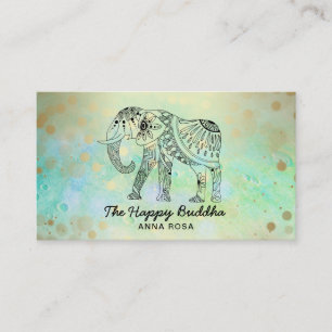 *~* Hand Drawn - Elephant Gold Pattern Buddha Business Card