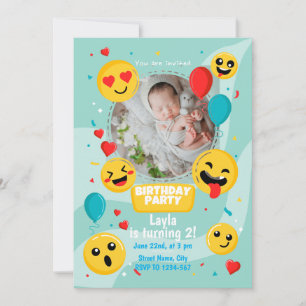 Hand-drawn Emoji With Photo Birthday Party Invitation
