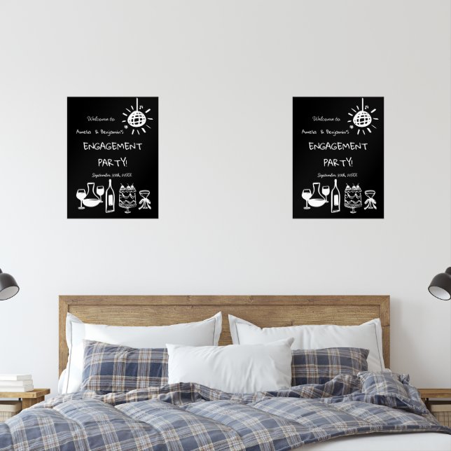 Hand Drawn Engagement Party Wedding Welcome Sign. (Chambre à coucher)