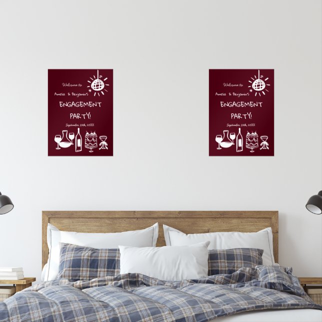 Hand Drawn Engagement Party Wedding Welcome Sign. (Chambre à coucher)