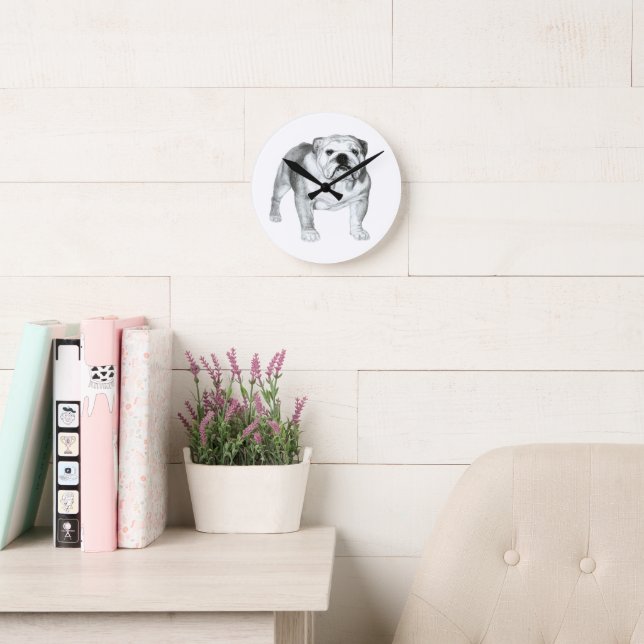 Hand-drawn English Bulldog  Round Clock (Reading Room)