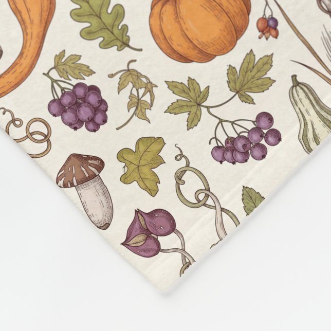 Hand-Drawn Engraving Style Fall Vegetable  Fleece Blanket (Corner)
