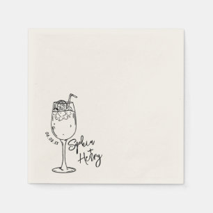 Hand Drawn Espresso Martini, Bar Cocktail Wedding  Napkin