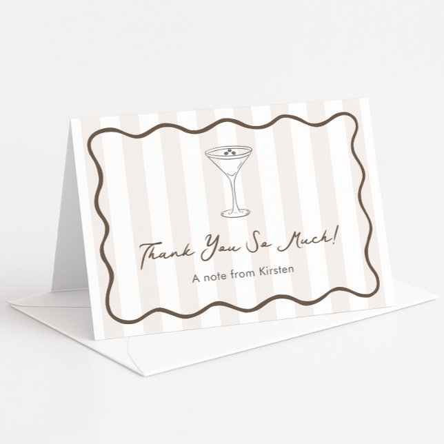 Hand-Drawn Espresso Martini Coffee Bridal Shower Thank You Card (Chic folding thank you card design for an espresso martini theme bridal shower or bachelorette party)