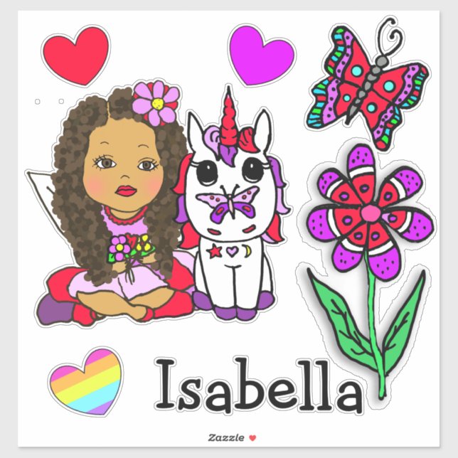 Hand Drawn Ethnic Fairy, Unicorn and Name (Sheet)