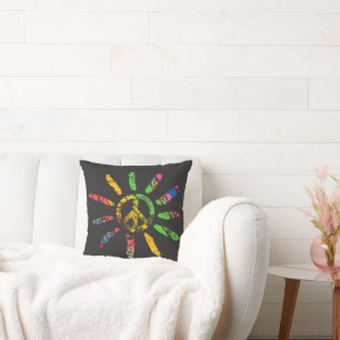 Hand Drawn Ethnic Peace Sign Hippie Bohemian  Throw Pillow
