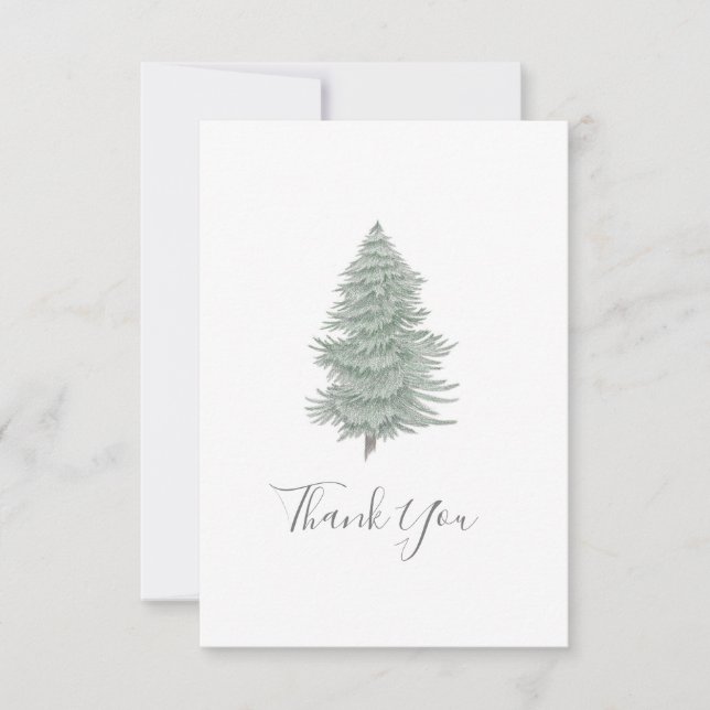 Hand Drawn Evergreen Tree 2 Thank You Card (Front)