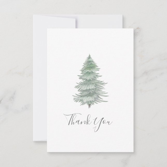 Hand Drawn Evergreen Tree Thank You Card (Front)