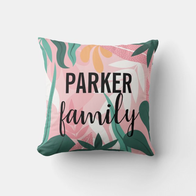 Hand Drawn Exotic Leaves Background Throw Pillow (Front)