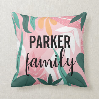 Hand Drawn Exotic Leaves Background Throw Pillow