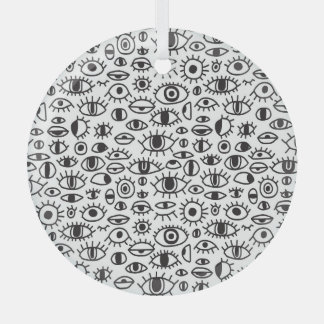 Hand-Drawn Eyes: Doodle Seamless Background. Glass Ornament