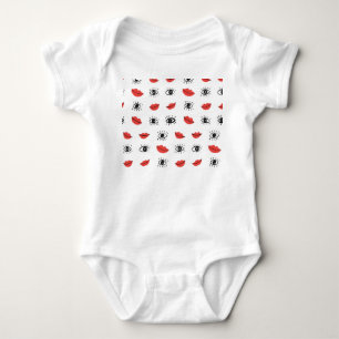 Hand drawn eyes, lips, trendy pattern. baby bodysuit