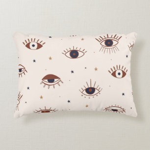 Hand Drawn Eyes Mystical Seamless Pattern. Evil Ey Accent Pillow