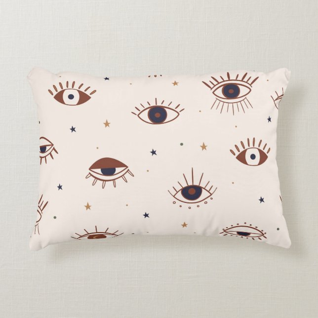 Hand Drawn Eyes Mystical Seamless Pattern. Evil Ey Accent Pillow (Front)