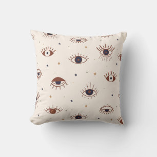 Hand Drawn Eyes Mystical Seamless Pattern. Evil Ey Throw Pillow