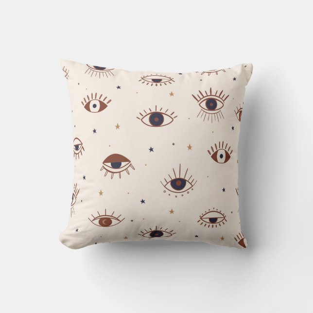 Hand Drawn Eyes Mystical Seamless Pattern. Evil Ey Throw Pillow (Front)