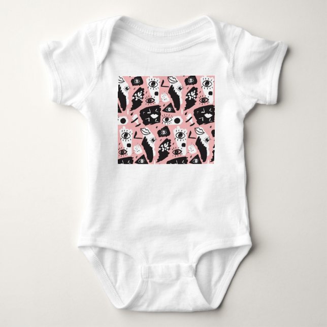 Hand-drawn eyes: trendy pattern baby bodysuit (Front)