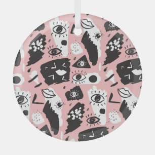 Hand-drawn eyes: trendy pattern glass ornament