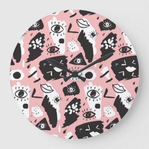 Hand-drawn eyes: trendy pattern large clock