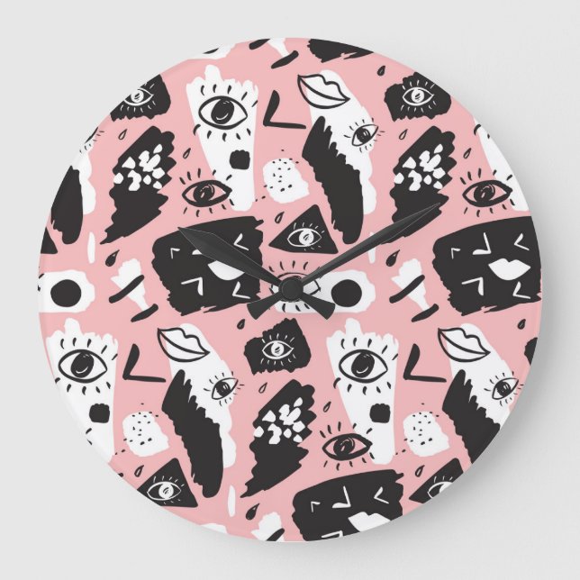 Hand-drawn eyes: trendy pattern large clock (Front)