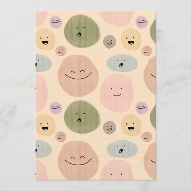 Hand-drawn Facial Expressions Seamless Pattern Invitation (Front)