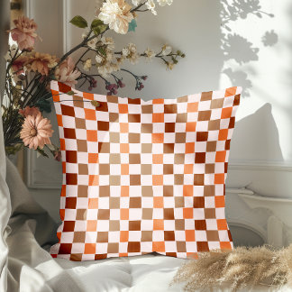Hand Drawn Fall Check Throw Pillow