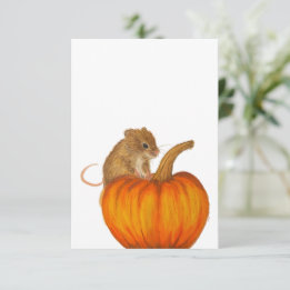 Hand drawn Fall Mouse on Pumpkin Flat Card
