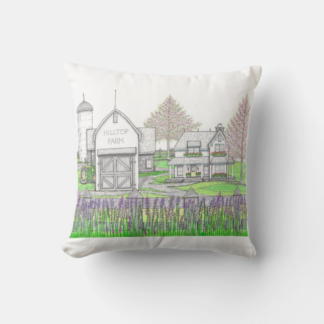 Hand Drawn Farm Pillow (Front)