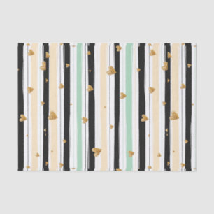 Hand drawn Faux Gold Hearts & Stripes Pattern Tissue Paper