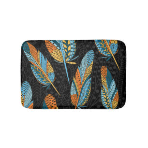 Hand-drawn feathers: colourful background. bath mat