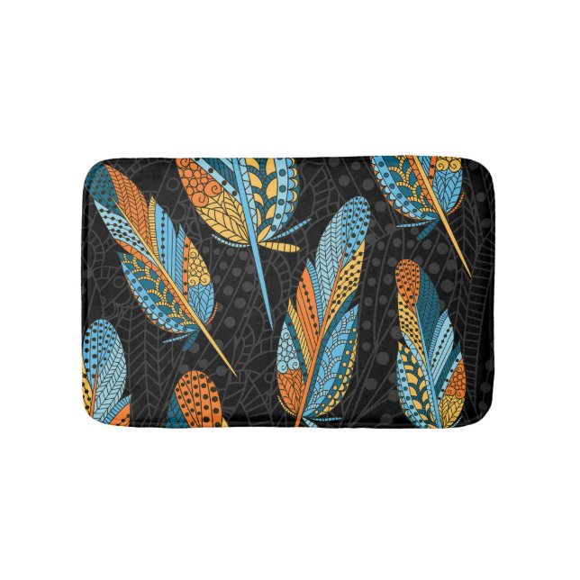 Hand-drawn feathers: colourful background. bath mat (Front)
